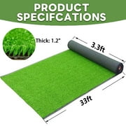 Petoto 3.3ft x 33ft Realistic Artificial Grass Turf Lawn, Indoor Outdoor Garden Lawn Landscape Synthetic Grass Mat Fake Grass Rug, Thick Faux Grass Rug Carpet for Pets