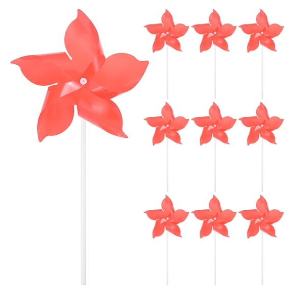 Uxcell 10-Pack Five Blades Rainbow Pinwheels, 9.4 Inch Plastic Wind Spinners Outdoor Flower Windmill [Red]