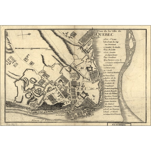 24"x36" Gallery Poster, map of Quebec canada 1755 in french