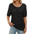 thumbnail image 3 of Womens Short Sleeve Sweaters Summer Round Neck Pullover Sweater Crochet Tops Black XL, 3 of 9