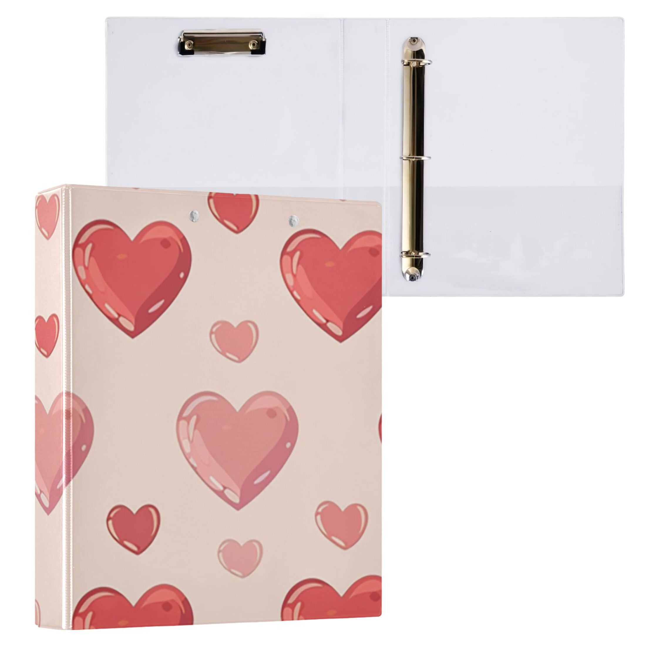 Red and Pink Hearts 3 Ring Binders 1.5 inch Hardcover File Folders with Interior Pockets A4 Size Organizer for School Office Hospital