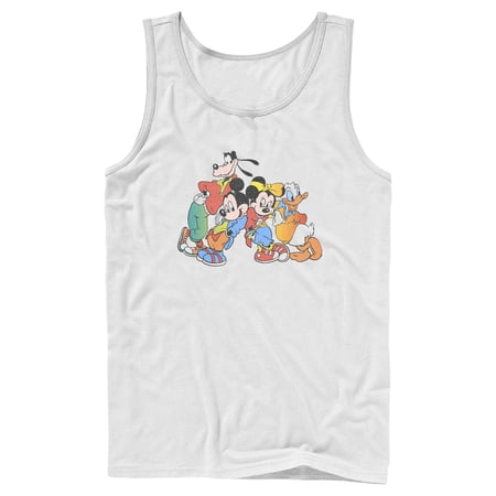 Men s Mickey & Friends Colorful Group Shot Distressed Tank Top White Medium