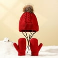 thumbnail image 2 of Bibifish Kids Hat Gloves Sets 3 Pc Knit Cable Knit Pattern Beanies Hat And Mitten Comfy Boys And Girls Hat Gloves Sets For Ladies, 2 of 3