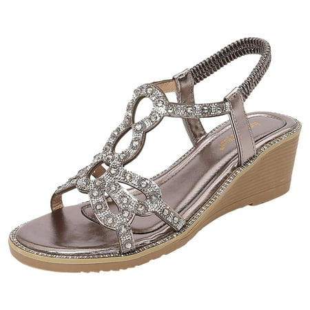 

Jungdeepe New Rhinestone Roman Sandals Summer Bohemian Ethnic Style Open Toe Thick Sole Wedge Women s Shoes Tan High Heels Wedding Sandals for Women Size 11 Wedges Shoes for Women Sandals Casual
