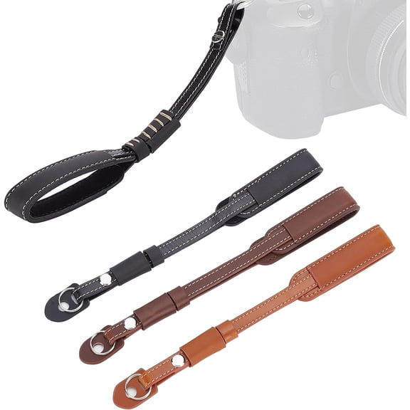 3Pcs 3 Colors PU Leather Camera Strap Adjustable Hand Grip Straps Wrist Hand Strap for Mirrorless Point & Shoot and Pro DSLR cameras 9.2x0.9x0.5inch 1bag