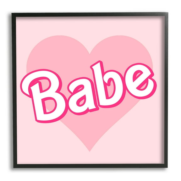 Stupell Industries Babe Phrase Pink Heart Inspirational Painting Black Framed Art Print Wall Art, 12 x 12
