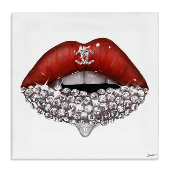 Stupell Industries Art Deco Fashion Red Lip Gemstones Canvas Art, 17 x 17, by Ziwei Li