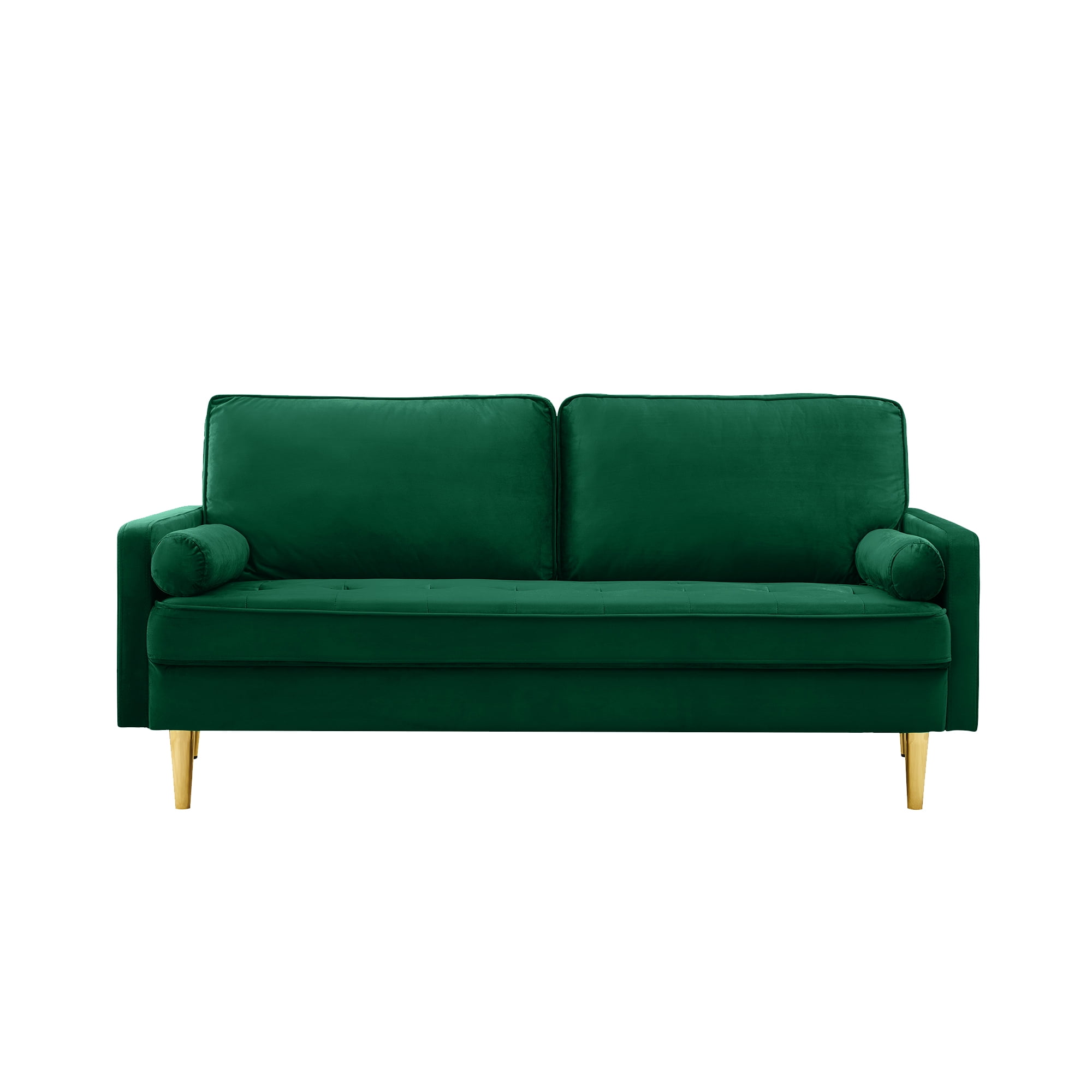 65" Velvet Upholstered Small Loveseat Couch, 2 Seater Sofa with Pine Wood Frame, Comfortable Loveseat with High-Density Sponge for Living Room, Green