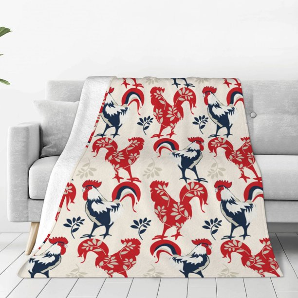 Fotbe Roosters Manta de Franela Acolchonada con Estampado, Súper Suave y Esponjosa, Extra Grande para Sofá, Cama, Uso Todo el Año-80"x60"