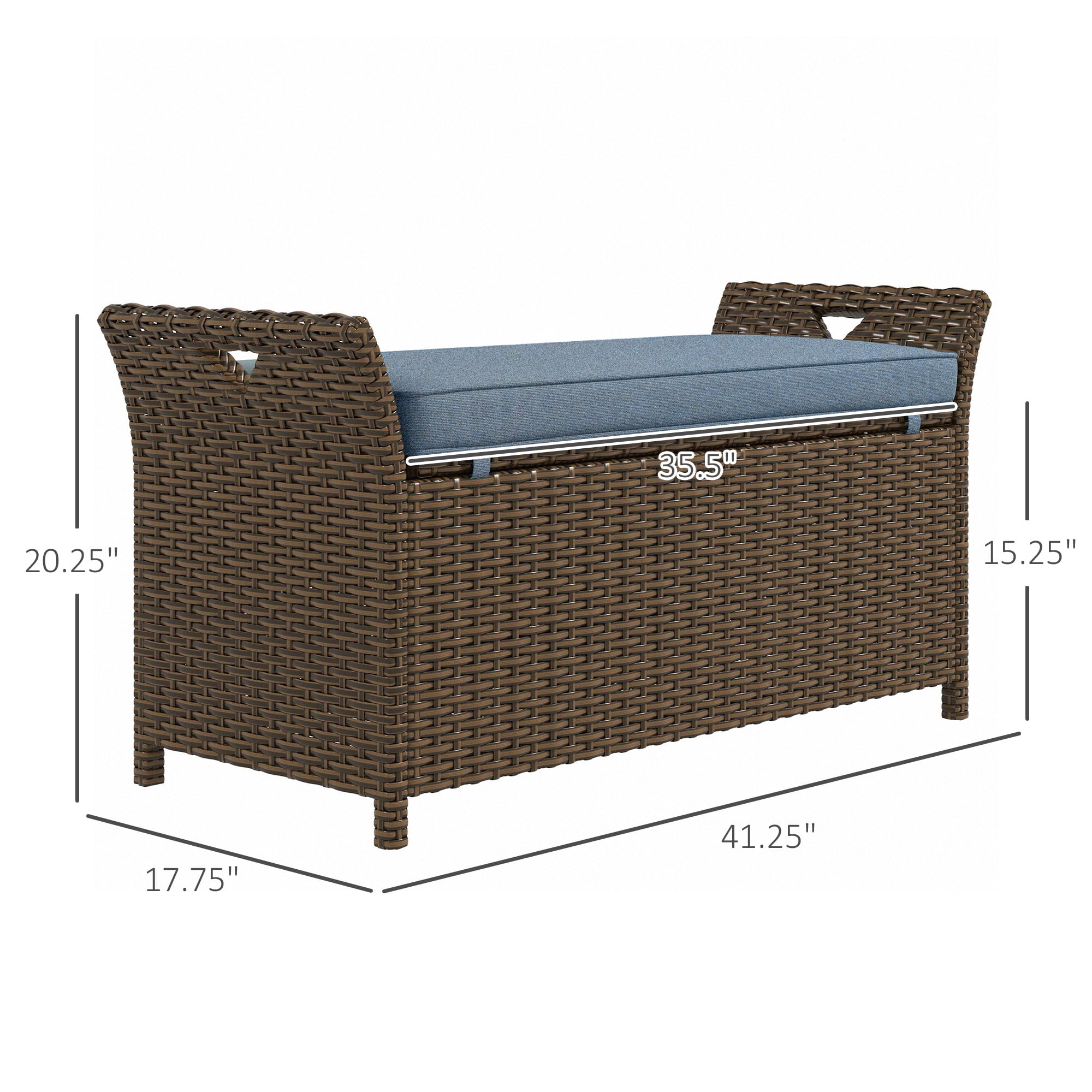 Aimee Lii 27 Gallon Patio Wicker Storage Bench, 2-In-1 Large Capacity Rectangle Garden Storage Box with Handles and Cushion, Outdoor Rattan Patio Furniture, Blue
