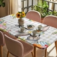 thumbnail image 3 of Easter Plaid Table Cloths for 3 Foot Rectangle Tables, Spring Watercolor Bunny Flower Grey Checkered Patio Waterproof Elastic Fitted Tablecloths, Washable Rectangular Table Cover for Camping, 3 of 8