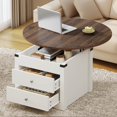 thumbnail image 3 of Dextrus Farmhouse Round Lift Top Coffee Table with Storage in White and Walnut, 3 of 8