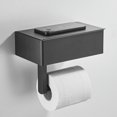 thumbnail image 1 of Soporte de papel higiénico adhesivo negro con almacenamiento, dispensador de toallitas desechables montado en la pared, estante para baño - Ocultar toallitas húmedas, 1 of 5