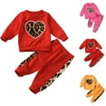 thumbnail image 4 of ZACPNCV Girls' Embroidered Bead Love Long Sleeved Leopard Print Two-piece Set Long Sleeved Pants Set Red, 4 of 4