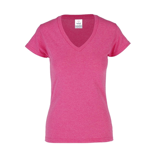 Playera Cuello V, para Dama, Color Fucsia Jaspe, 50% Algodón-50% Poliéster,