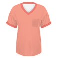 thumbnail image 4 of Tittly T Shirts for Women Tshirts Shirts Women's Spring V Neck Splice Ribbon Pocket Loose Casual Short Sleeve T Shirt Basic Tees Summer Tops Orange XXL, 4 of 4