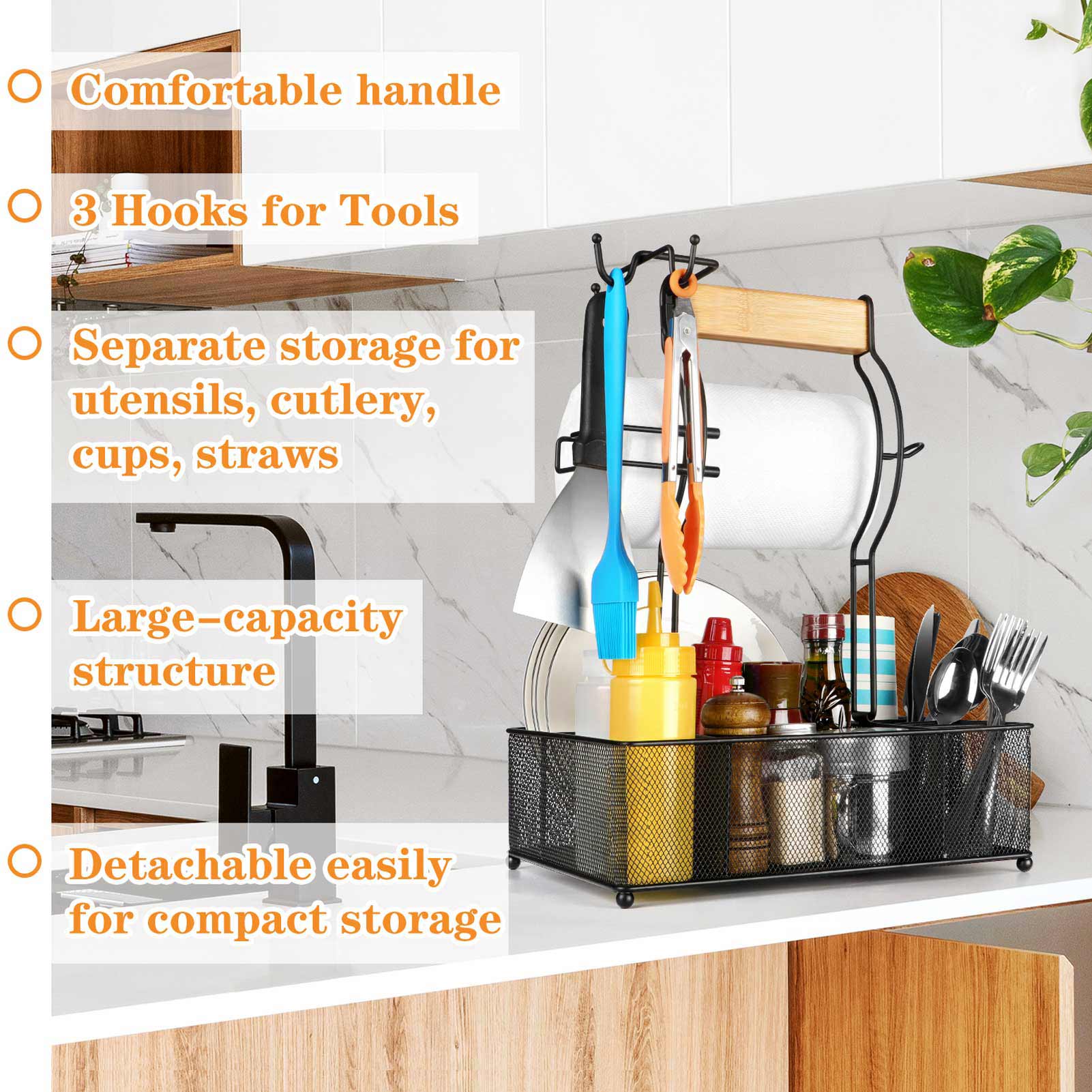 FANGSUN Grill Utensil Caddy, Picnic Caddy with Paper Towel Roll Holder