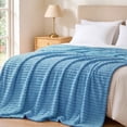 thumbnail image 3 of SoComfy by Bedelite Light Blue Blanket for Couch & Bed, 300GSM Soft & Warm Fleece Blanket, Decorative and Giftable Striped Blankets for Women, Men, 3 of 8