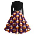 thumbnail image 5 of Halloween Dresses for Women Pumpkin Hepburn V-Neck Vintage Swing Dress Ghost Cocktail Long Sleeve Cute Tea Length Dress with Belt S, 5 of 5