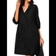 thumbnail image 1 of Vestido Tipo Túnica Holgado Informal de Algodón con Cuello en V para Mujer, Vestido de Verano para Vacaciones, 3/4 y Bolsillo. Negro XXL, 1 of 9