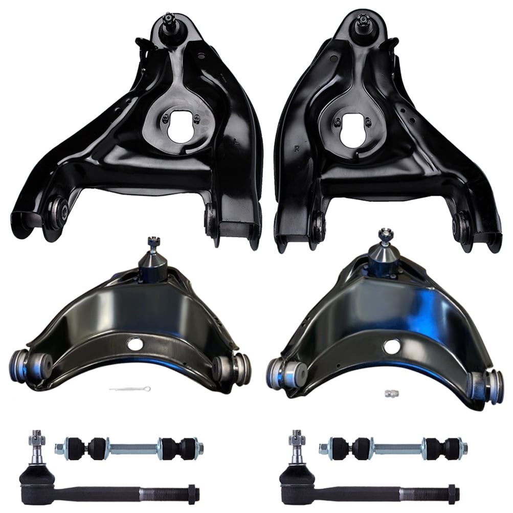 ECCPP - 8PCS Upper & Lower Control Arm And Ball Joint + Outer Tie Rod End + Front Sway Bar Link Compatible With 1988-2000 For Chevy C1500 /C2500 /Tahoe For GMC C1500 /C2500 /Yukon Suspension Kit