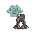 thumbnail image 2 of CHENGYU Girl’s Letter Long Sleeve Tops and Skeleton Print Trumpet Pants Set, 2 of 8