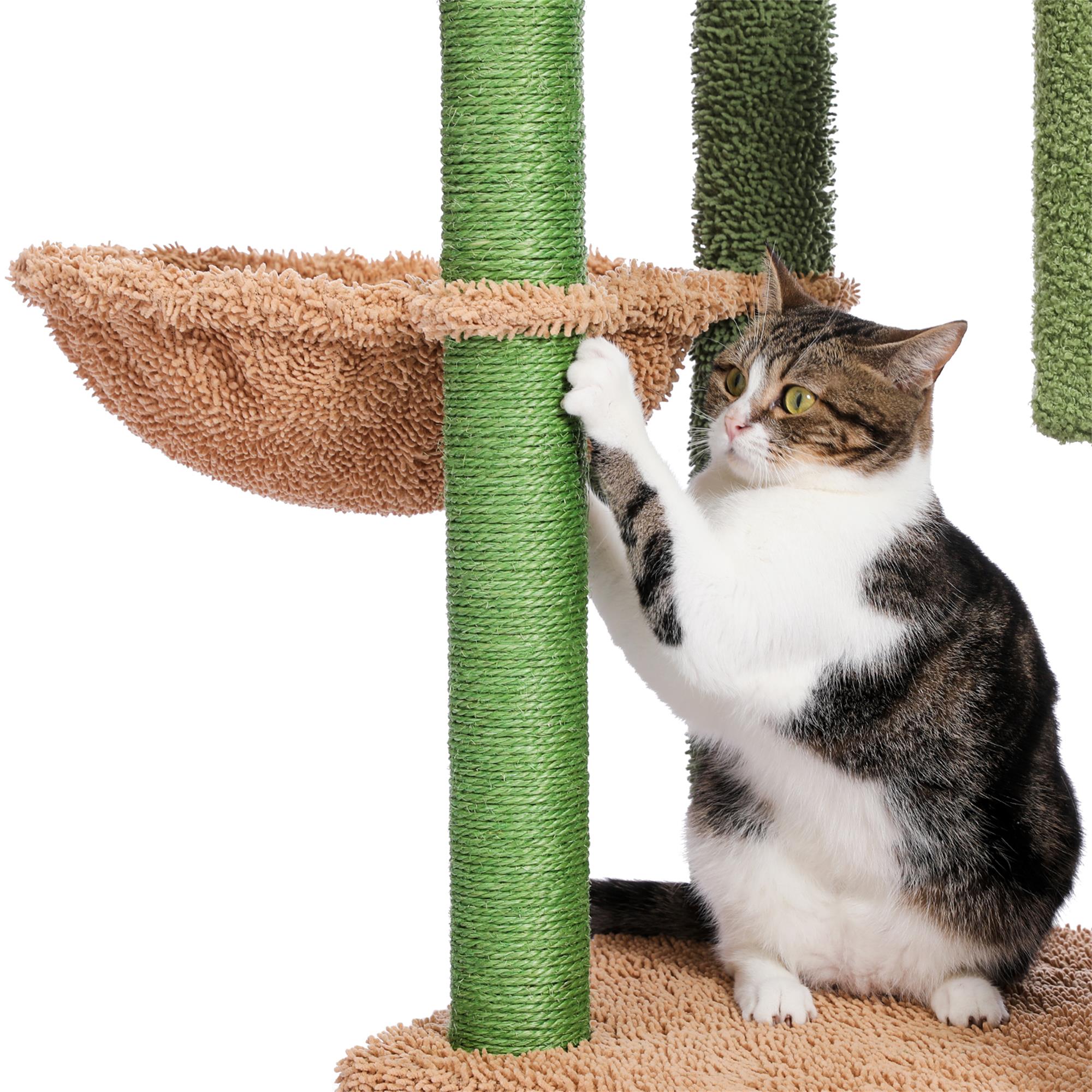 resenkos 41" Cute Cactus Cat Tower Cat Tree with Cozy Condo for Indoor Cats, Cat Climbing Stand with Soft Hammock, Green