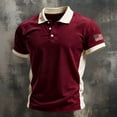 thumbnail image 4 of Men's US 250th Anniversary Vintage Color Block Polo Shirt with Side Stripe Detail and American Flag Patch Featuring Short Sleeve Turn-Down Collar Beige S, 4 of 5