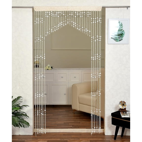 Artificial Fengsui Stylish Beads Door Hanging Curtain- Polyvinyl Chloride Curtain for Living Room, Home Decorations, Pooja Room, Room Divider (Pack of 1) Curtain (Half Door 7 Ft Long) (White)