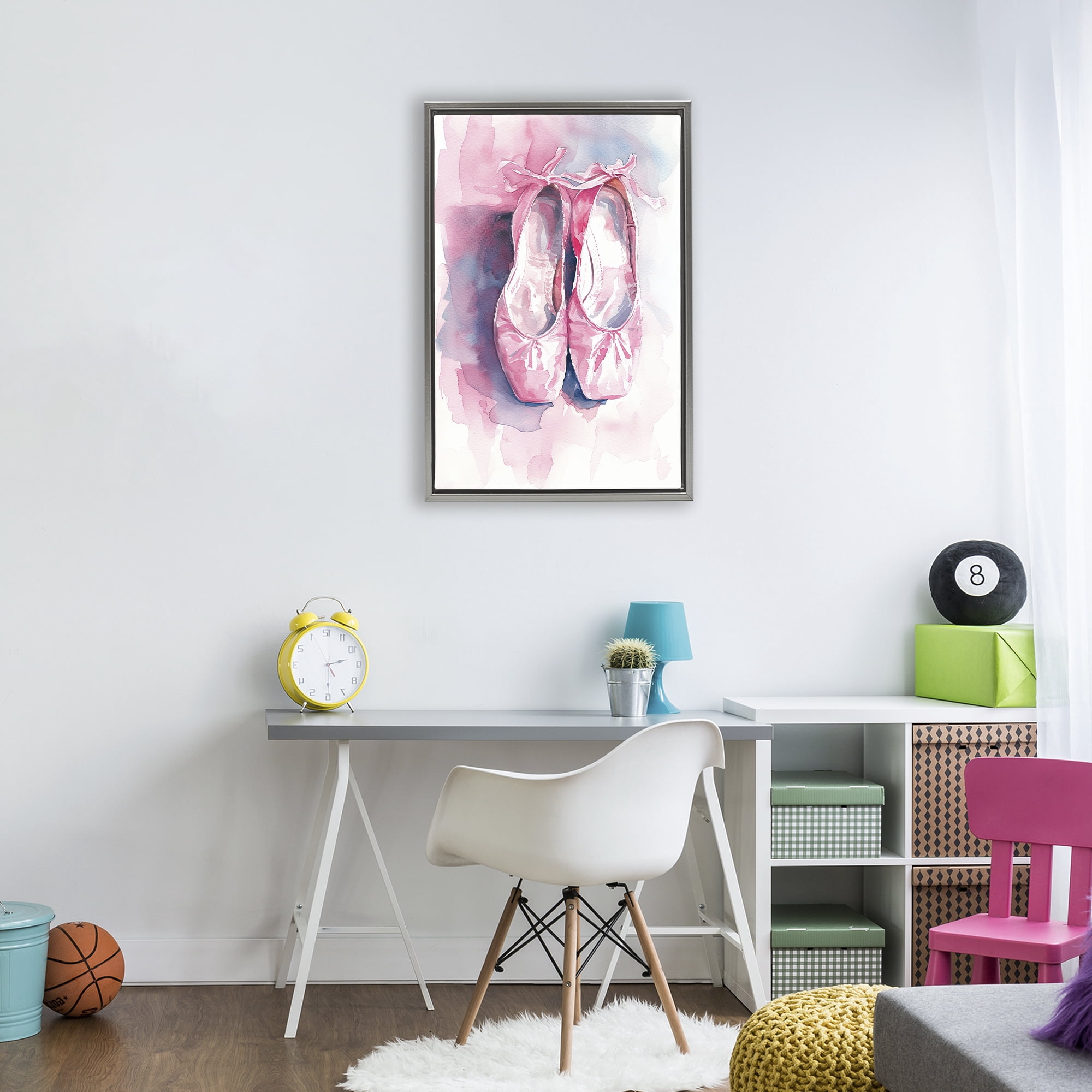 Stupell Industries Blush Ballet Slippers Gray Framed Floater Canvas Wall Art, design by Ray Powers