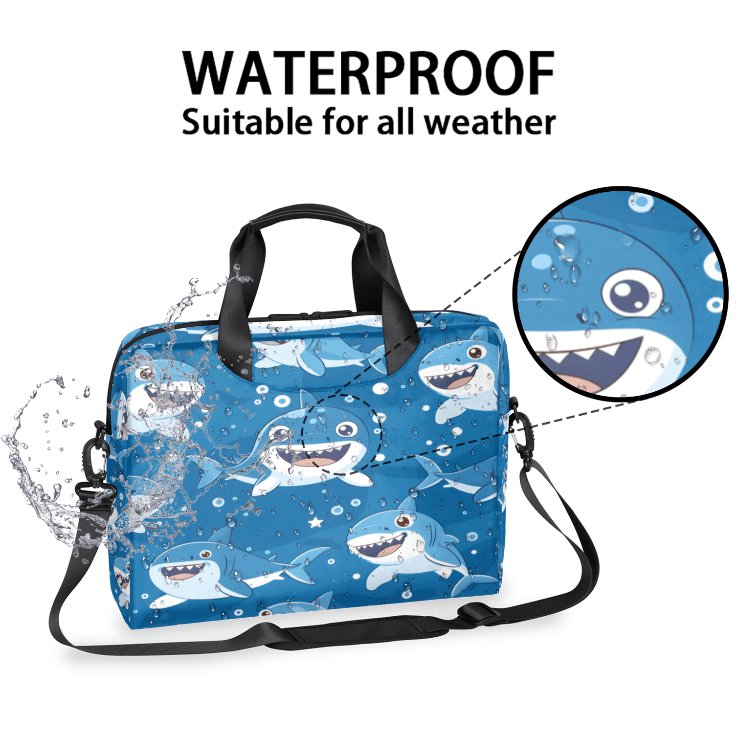 Herdesigns Shark Laptop Bag for Women Men, Computer Case Briefcase Messenger Bags, 15-15.6 inch Laptop Sleeve Shoulder Bag