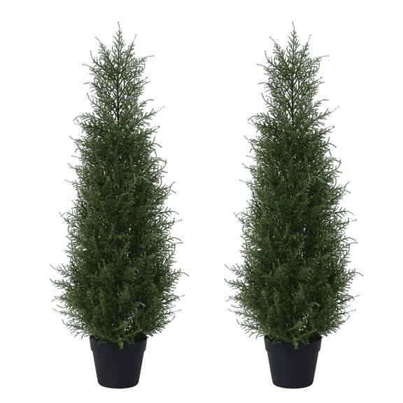 DR.Planzen Soft Touch 2 Count 3 Ft Cedar Artificial Trees in Plastic Pot UV Rated, Artificial Topiary Tree for Indoor Outdoor Home Decor