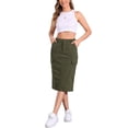 thumbnail image 2 of Falda Midi de Corderoy para Mujeres Inspire Chic, Cintura Alta, Espalda Elástica, Color Verde Militar, 2 of 6