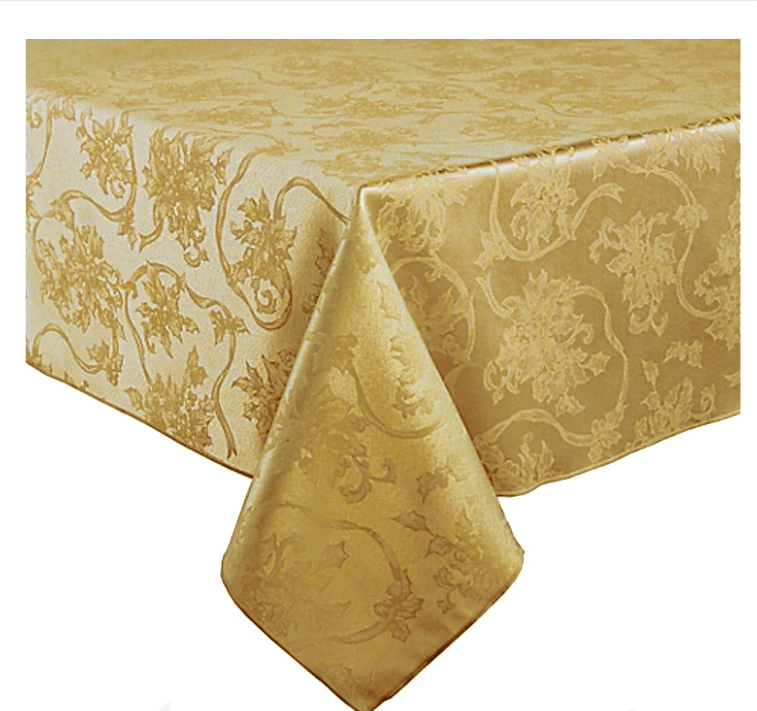 Town & Country Christmas Ribbons Tablecloth Gold Damask Fabric (60 x
