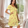thumbnail image 2 of Yuyamidu Women Nightgown Yellow Capybara Sleep Dress Button Down House Dress Pleated Knee Length Loungewear, 2 of 6