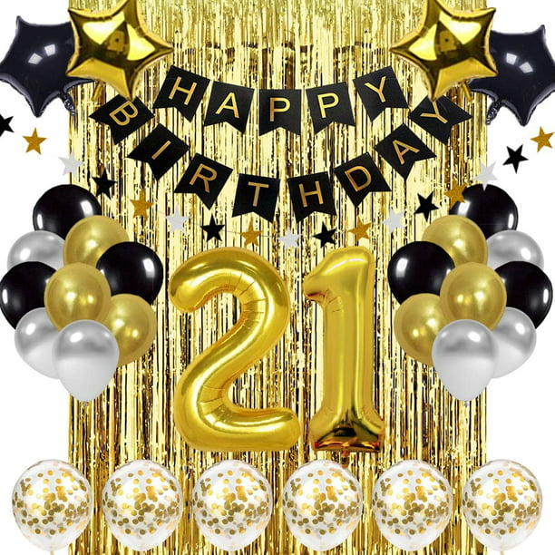 Ballon de bannière de décorations d'anniversaire 21e noir et or
