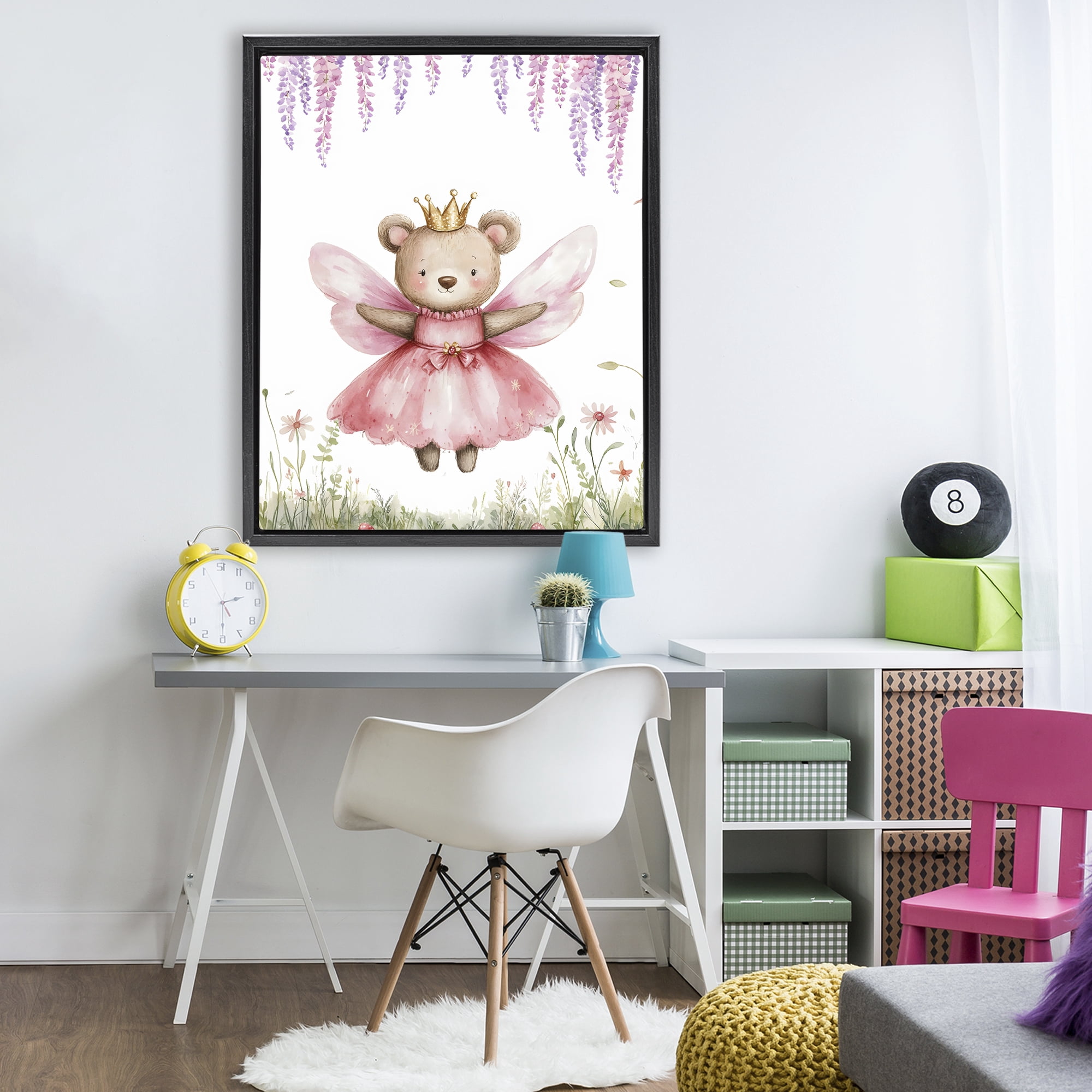 Stupell Industries Woodland Bear Forest Fairy Black Framed Floater Canvas Wall Art, design by LSR Design Studio