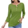 thumbnail image 1 of Timegard Tops for Women Long Sleeve Notched V-Neck Button Shirts Solid Color Fall Casual Loose Comfy Tops, 1 of 5