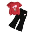 thumbnail image 2 of NAISIBABY Girls Outfit 2-Piece, Flower Short Sleeve T-Shirt and Flare Pants Little Kids Fashion Set Red 2T, 2 of 6
