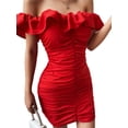 thumbnail image 3 of Gvmfive Women Bodycon Dress Sexy Off The Shoulder Pleated Party Evening Mini Dress, 3 of 8