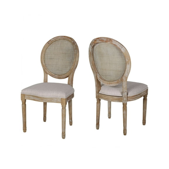 Noble House Theodore Indoor French Fabric Dining Chairs, Set of 2, Beige
