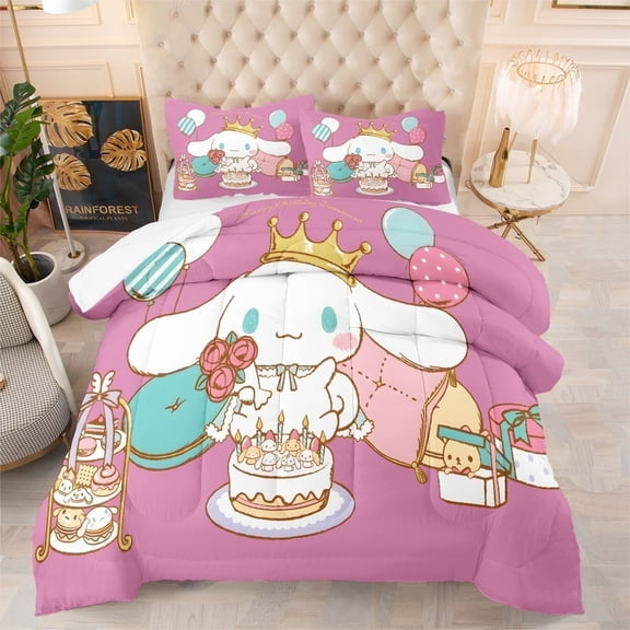 3-Piece Cinnamoroll Bedding Set Full Size Rose Pink Comforters Set for Kids Girls