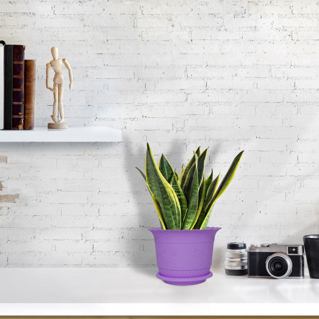 Unique Bargains Home Office Plastic Garden Table Decor Flower Plant Pot Planter Container Holder Purple
