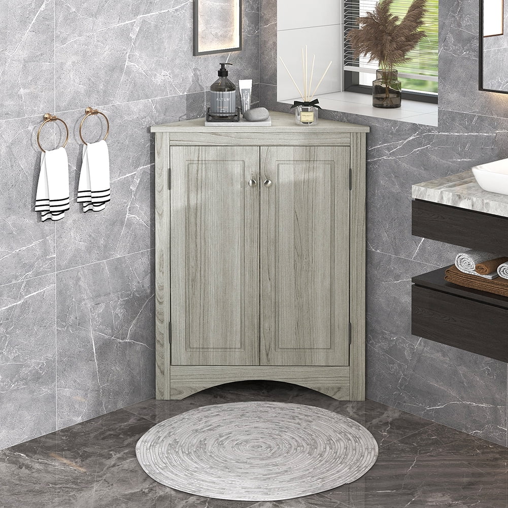 Kepooman Triangle Bathroom Floor Cabinet, Free Standing Wooden Storage Organizer with Adjustable Shelves, Multiple Tiers Storage Living Room Cabinet for Home, Oak Kepooman Triangle Bathroom Floor Cabinet, Free Standing Wooden Storage Organizer with Adjustable Shelves, Multiple Tiers Storage Living Room Cabinet for Home, Oak
