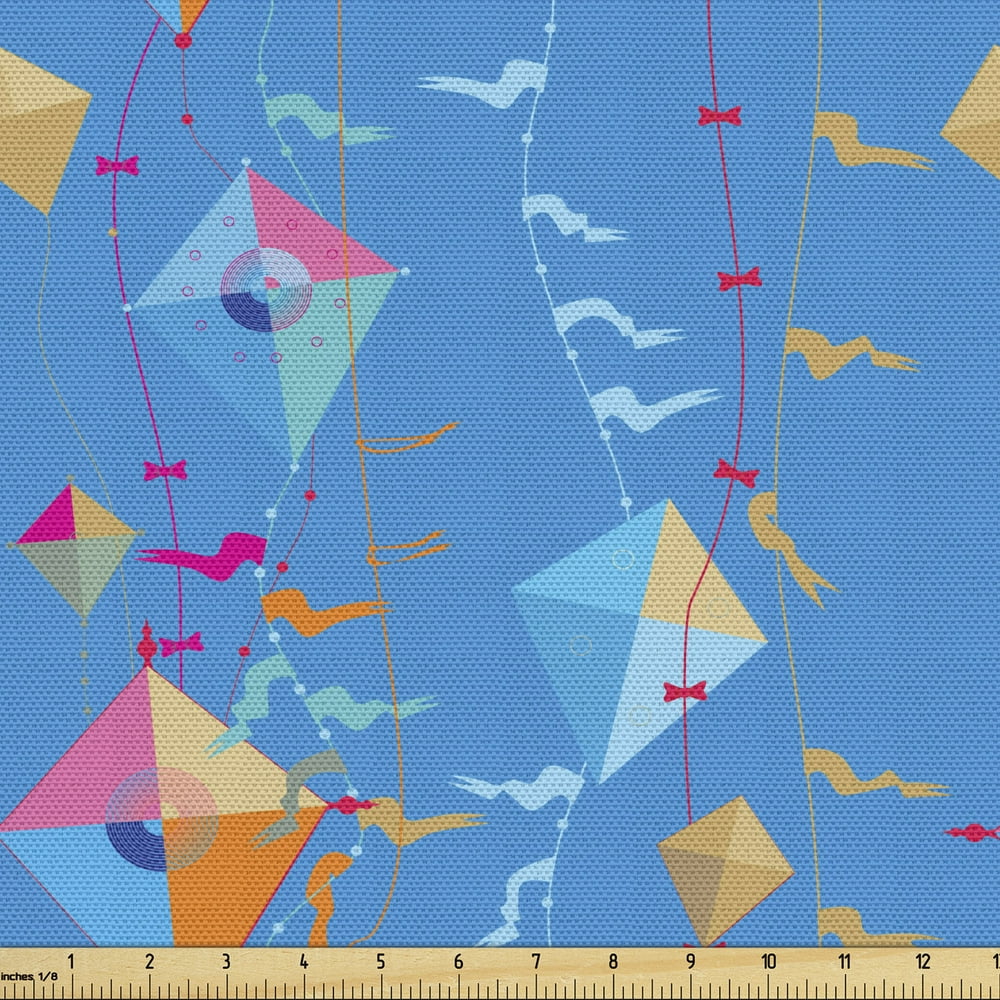 Kites Sofa Upholstery Fabric by the Yard, Vibrant Flying Kite on Cables