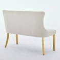 thumbnail image 6 of Velvet Double Dining Loveseat Bench, Kitchen and Dining Seating, 2-Seat Tufted Bench with Handmade Buttons, Wing Back Design, Gold-Plated Steel Legs, Mid Century Modern Style, Single Pack, Beige, 6 of 9