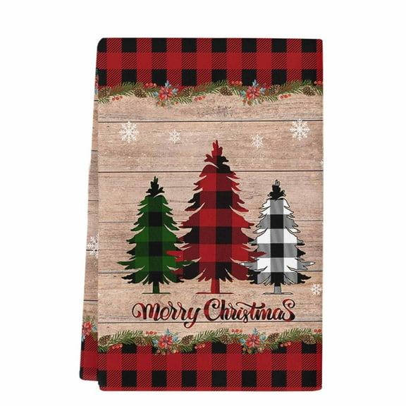 Dish Towels, Merry Christmas Absorbent Kitchen Towels 1 PC, Farmhouse Buffalo Plaid Christmas Tree Microfiber Hand Towels Dish Cloths Tea Towels for Home  Bathroom,18X28-Inch, Red Black Green