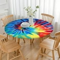 thumbnail image 3 of Colorful Rainbow Tie Dye Spiral Pattern Round Fitted Tablecloth with Elastic Edge,Dining Table Cover Waterproof,Outdoor Round Tablecloth for Camping,Dining,Indoor and Outdoor, 3 of 7