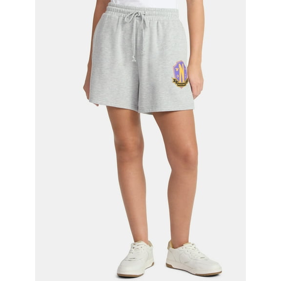 Wednesday Addams Women's Graphic Shorts, Nevermore Crest, Sizes XXS-2XL
