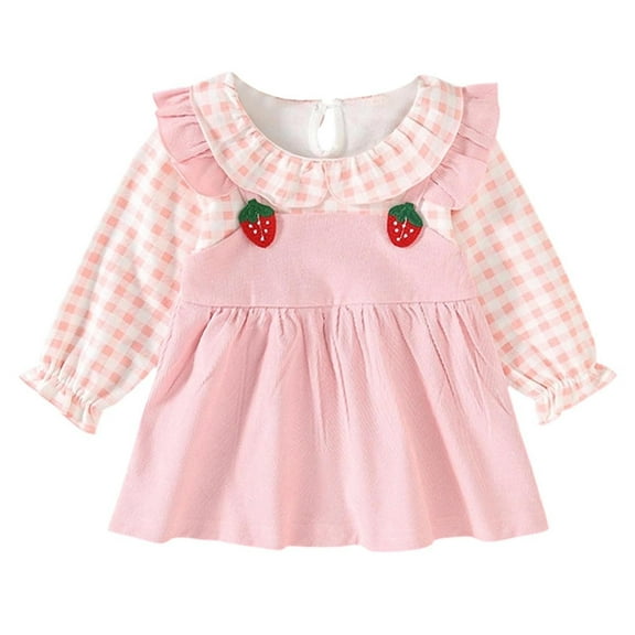 ZACPNCV Girls Long Sleeve Dress Fall Winter Ruffle Peter Pan Collar Front Button Casual Cotton Dresses Pink 3-6 Months